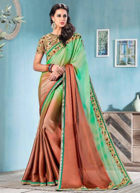 Green Colour STYLEWELL FLORENCIYA Heavy Festive Wear Moss Chiffon Embroidered Designer Stylish Saree Collection 1004